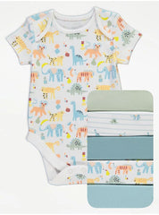 George Blue Animal Print Bodysuits Set 6 Pack Set 0-3 Months