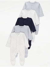 Blue Star Print Long Sleeve Sleepsuits 5 Pack