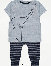 George Elephant Print Stripped Set