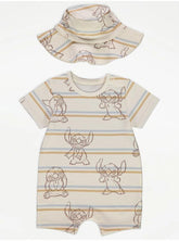 George Disney Lilo & Stitch Striped Romper and Hat Set 12-18 months