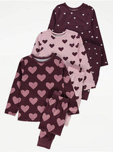 George Burgundy Heart Long Sleeve Pyjamas 3 Pack , 6-7 Years