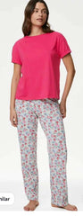 M&S Pink Floral Print Pyjamas Medium