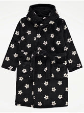 Floral Black Fleece Dressing Gown George