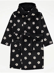 Floral Black Fleece Dressing Gown George