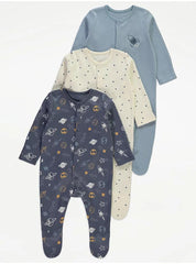 Blue Space Star Sleepsuits 3 Pack George UK