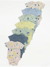 Safari Animal Sketch Short Sleeve Bodysuits 7 Pack - George Uk