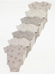 Grey Sunshine Stars Short Sleeve Bodysuits 7 Pack George UK