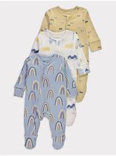 3 Pack Rainbow Print Sleepsuits George UK