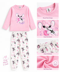 Girls Stich Printed Fleece Nightwear Set