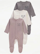 Koala Bear Pattern Sleepsuits 3 Pack 3-6 months