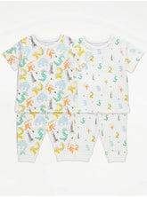White Safari Animals Short Sleeve Pyjamas 2 Pack