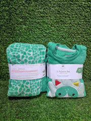 Boys Green Dinosaur Fleece Pyjama Set