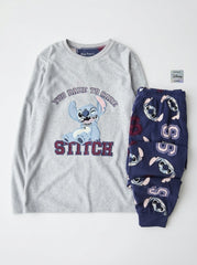 Primark Disney Stitch Grey & Navy Plush Fleece Pyjama Set for Kids