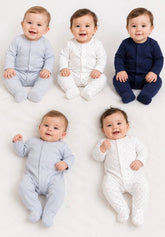 Blue Star Print Long Sleeve Sleepsuits 5 Pack