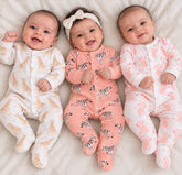 Peach Safari Animals Zip Fasten Sleepsuits 3 Pack George UK 0-3 months