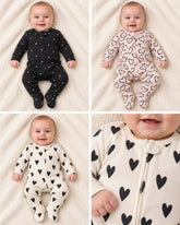 Love Heart Zip Fasten Sleepsuits 3 Pack