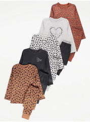 George Heart Printed Shirt Pajama 5 Pack Set 10-11 Years