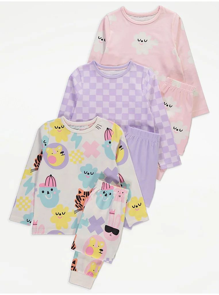 George Cute Printed Long Sleeve Pyjamas - 3 Pairs Set