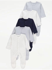 Blue Star Print Long Sleeve Sleepsuits 5 Pack