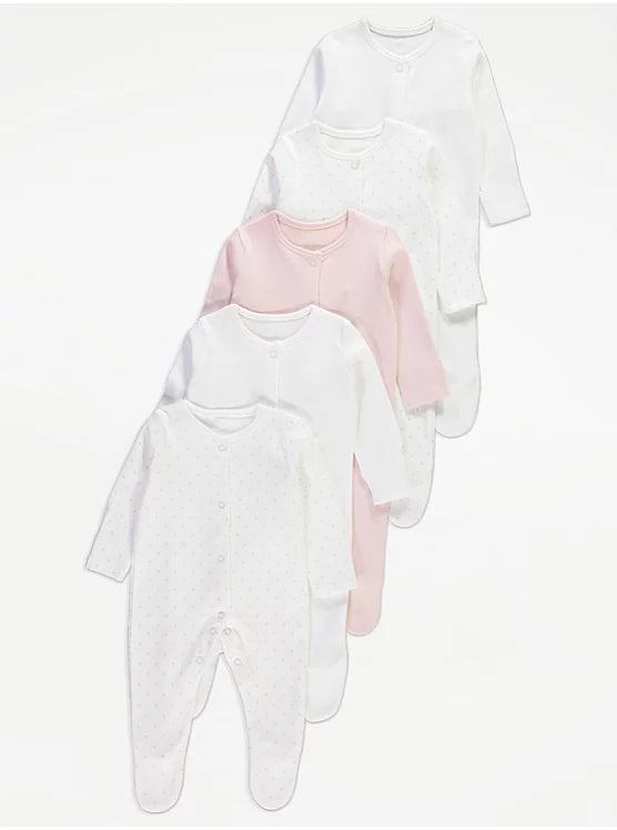 Mini Hearts Sleepsuits 5 Pack
