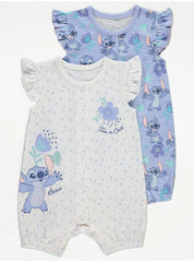 Disney Stitch Character Frill Trim Rompers 2 Pack