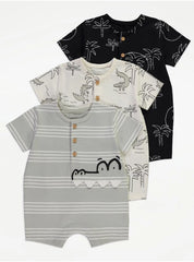 Crocodile Palm Tree Rompers 3 Pack