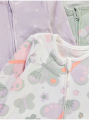 Lilac Butterfly Long Sleeve Sleepsuits 3 Pack George Uk