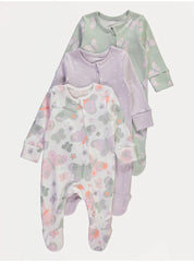 Lilac Butterfly Long Sleeve Sleepsuits 3 Pack George Uk