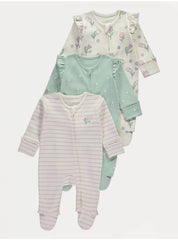 Flower Striped Zip Fasten Sleepsuits 3 Pack George UK