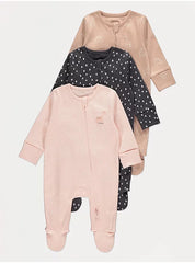 Dinosaur Spot Zip Fasten Sleepsuits 3 Pack