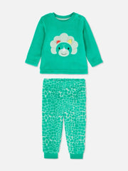 Boys Green Dinosaur Fleece Pyjama Set