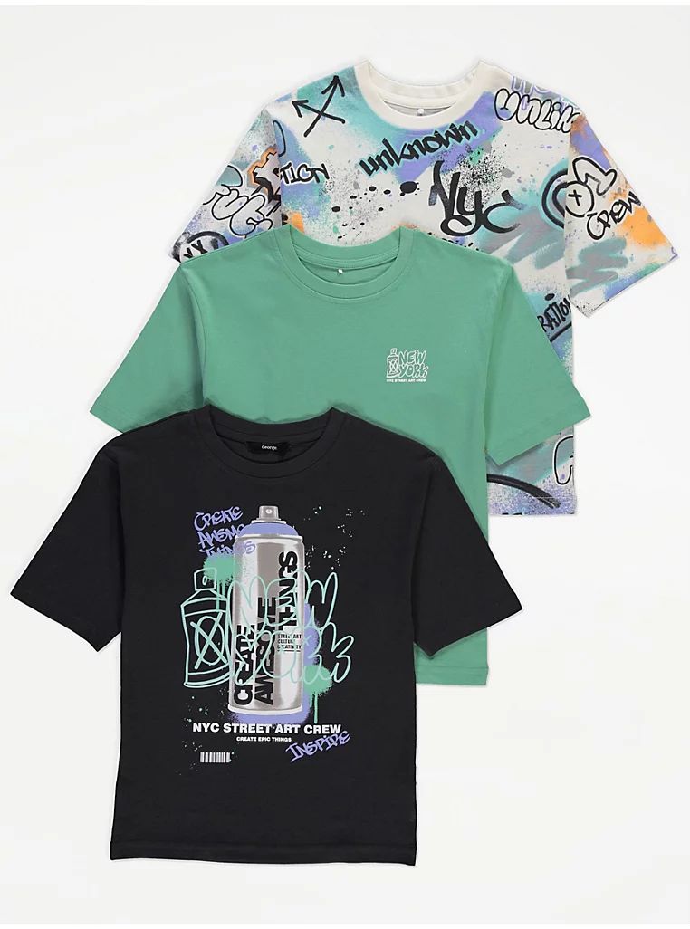 George Printed NewYork Art Crew 3 Shirts Set