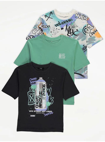 George Printed NewYork Art Crew 3 Shirts Set