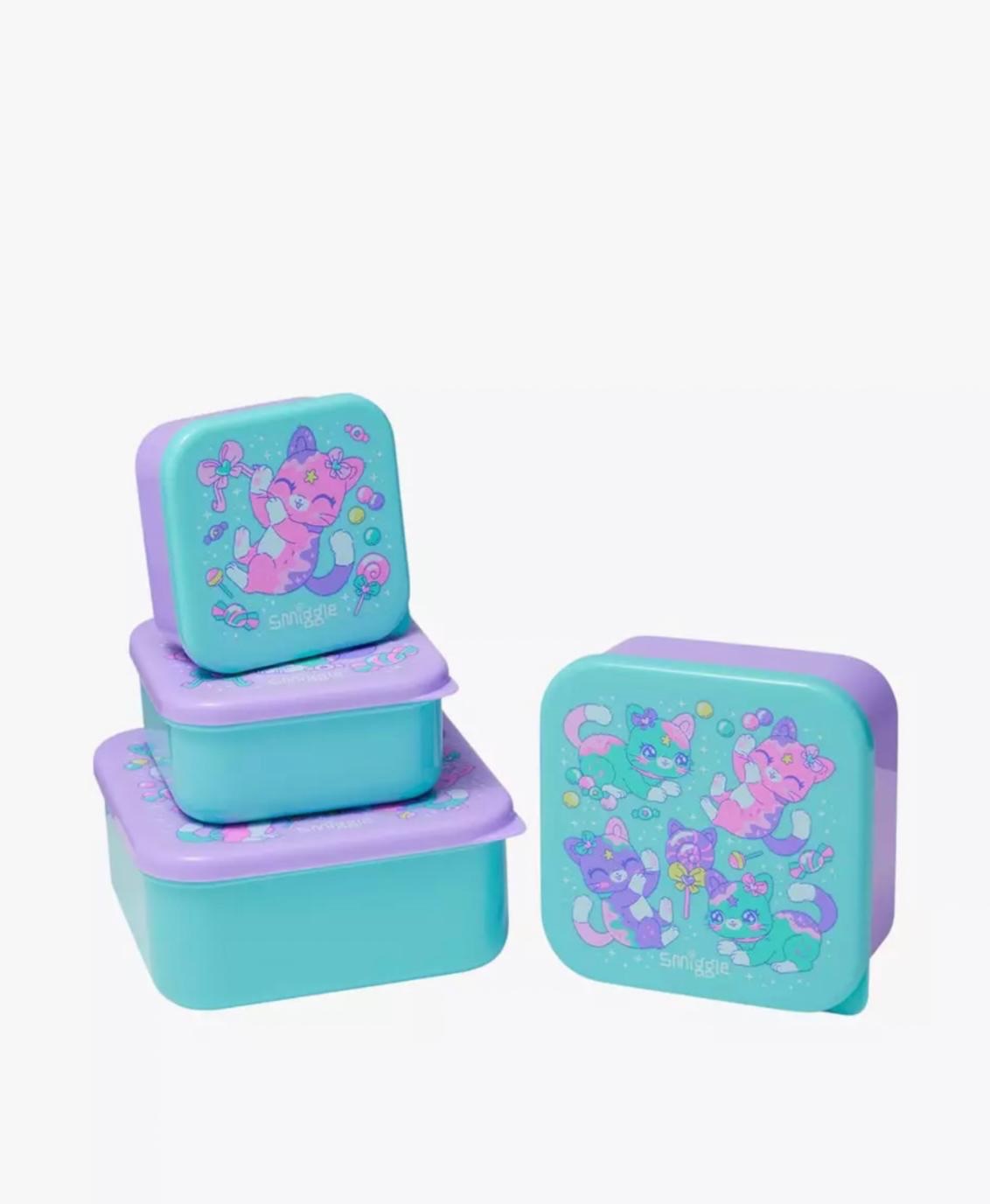 Smiggle Girls Kitty Printed 4-Piece Nesting Snack Container Set