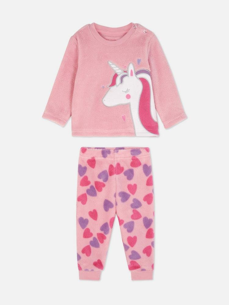 Primark Baby Girl Pink Fleece Unicorn Pyjama Set