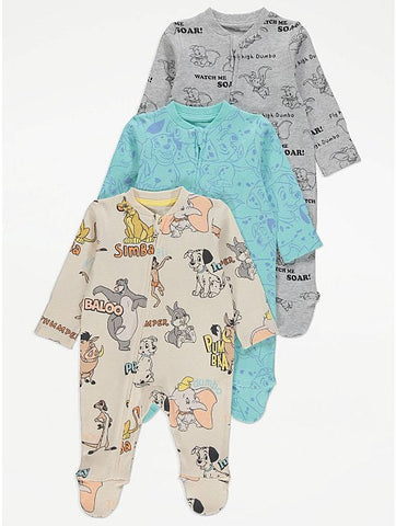 Disney Simba Print Zip Up Sleepsuits 3pcs Set