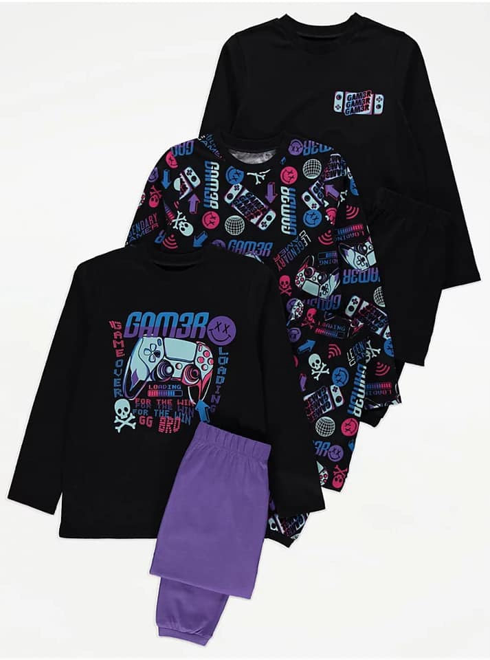 Gamer Print Pyjamas 3Pack Set George