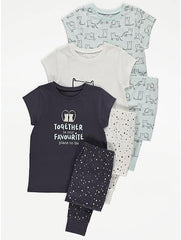 Cat Print Short Sleeve Pyjamas 3 Pack