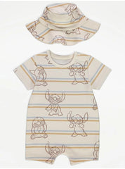 George Disney Lilo & Stitch Striped Romper and Hat Set 12-18 months