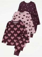 George Burgundy Heart Long Sleeve Pyjamas 3 Pack , 6-7 Years