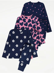 George Uk Heart blue Long Sleeve Pyjamas 3 Pack Set