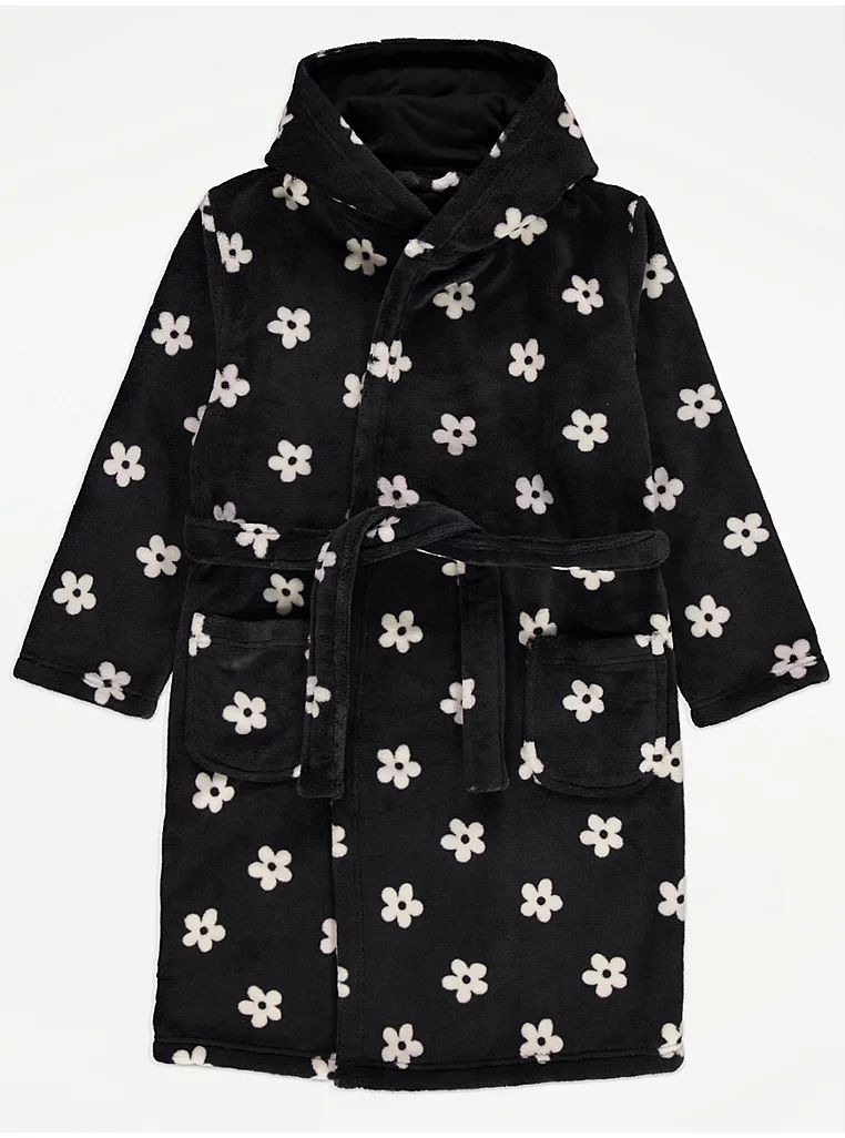 Floral Black Fleece Dressing Gown George