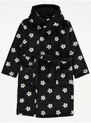 Floral Black Fleece Dressing Gown George