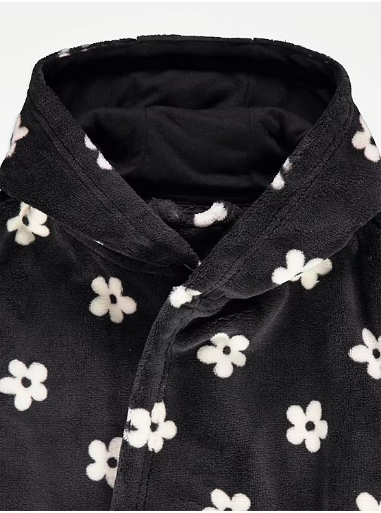 Floral Black Fleece Dressing Gown George