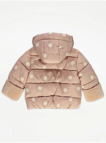 Pink Polka Dot Fleece Lined Padded Coat George Uk