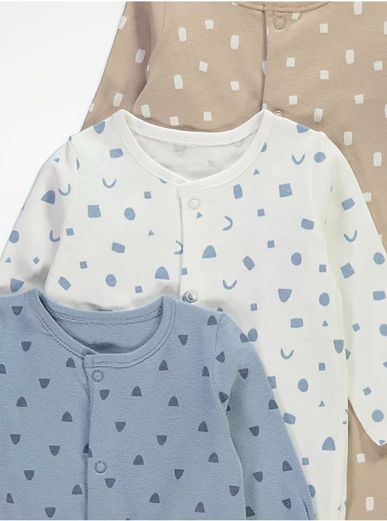 Hearts and Pattern Sleepsuits 3 Pack