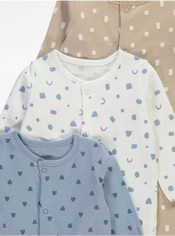 Hearts and Pattern Sleepsuits 3 Pack