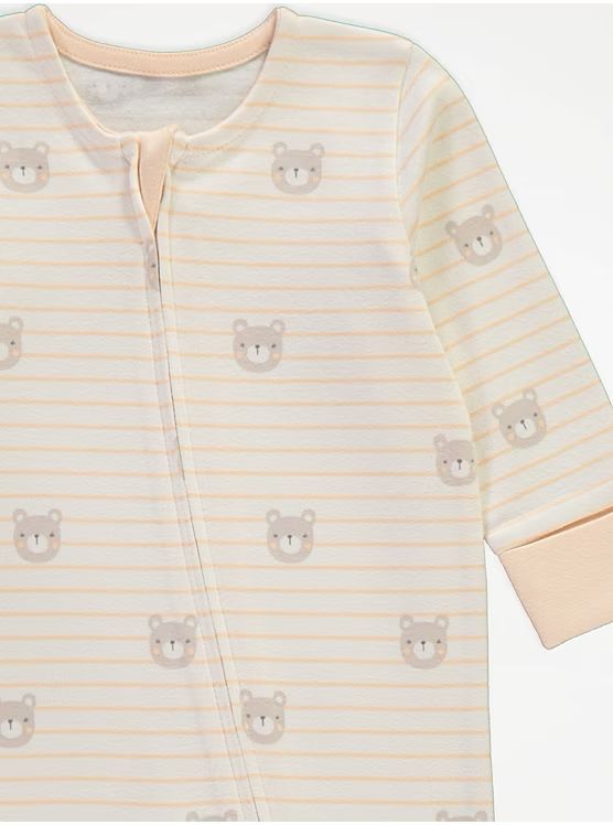 Bears Pattern Long Sleeve Zip Fasten Sleepsuits 3 Pack
