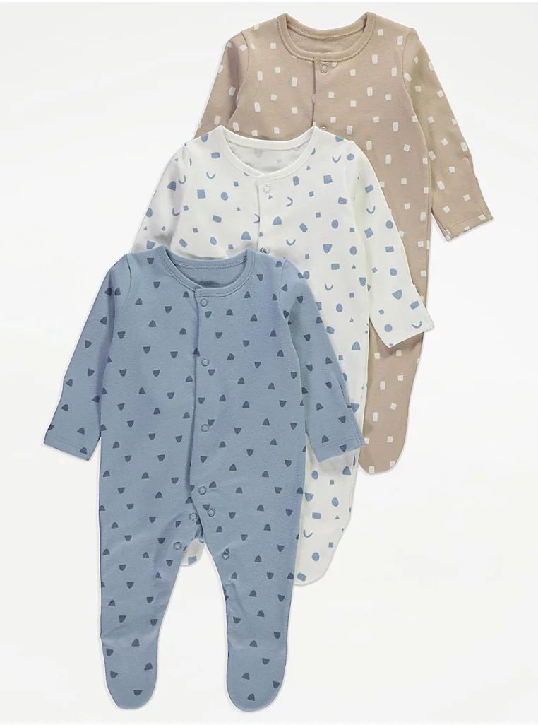 Hearts and Pattern Sleepsuits 3 Pack