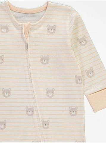 Bears Pattern Long Sleeve Zip Fasten Sleepsuits 3 Pack
